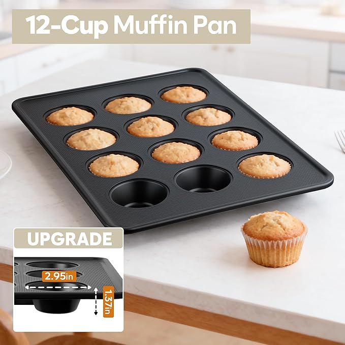 10-Piece Nonstick Baking Pan Set, 0.8MM Thick Stackable Bakeware Sets Including Cookie Sheets for Baking, Cooling Rack, Muffin Pan, Cake Pan, Pizza Pan, Loaf Pan