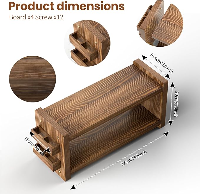 Coffee and Matcha Station Organizer for Home Kitchen Office Countertop - 2 Tier Solid Wooden Shelf Organizer with Straw Holder for Matcha, Pods, Sugar, Tea, Cups, Stirrers, Mugs Storage