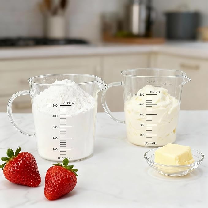 500ml/2 Cup Glass Measuring Cup,Liquid Measuring Cups with Handle for Baking,Cooking,Prepping Kitchen Essentials