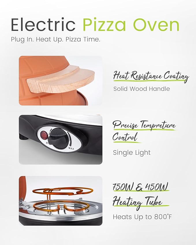Saenchue Electric Pizza Oven - 12-Inch Indoor Pizza Ovens Countertop - 1200W Pizza Maker Heats up to 800˚F by Ceramic Stone, Temperature Control, Viewing Window, PM-05