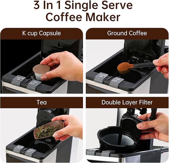 Sykaffe 3 in 1 Single Serve Coffee Machine,12-Cup Programmable Coffee Machine,Compatible with Kcup Pods,Ground Coffee,Coffee Pods, Iced Tea, Iced Coffee Function,Black