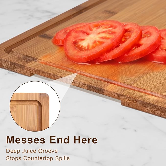 Tafopue Cutting Board Set with Holder, Space Saving Kitchen Bamboo Chopping Boards, Build in Juice Groove and Grip Handle, Durable Wooden Serving Board for Meal Prep & Charcuterie, Gift Idea