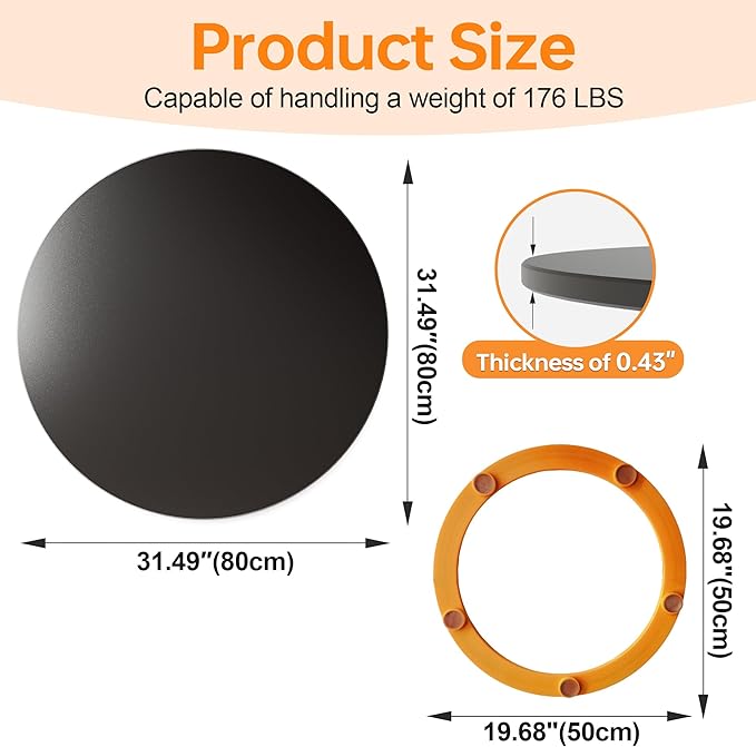 Lazy Susan Turntable 31.4 Inch - 360° Silent Rotating Anti-Slip Serving Tray, Heavy Duty Centerpiece for Kitchen, Dining & Coffee Table - Black Modern Design with Non-Slip Base