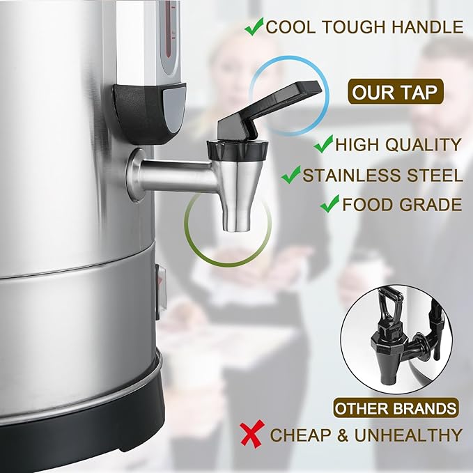 Coffee Percolator Large Coffee Maker 155 Cups Commercial Coffee Urn Electric Industrial Coffee Maker Hot Water Dispenser Machine for Catering, Church, Restaurant Dual Layer Stainless Steel 1500W 120V
