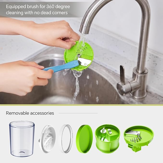 3 in 1 Vegetable Spiralizer Slicer, Adjustable Thickness 0-3mm, Zucchini Spiralizer Veggie Noodle Maker for Cucumber/Zoodle/Salad/Spaghetti/Pasta with Food Container, Cleaning Brush, Green