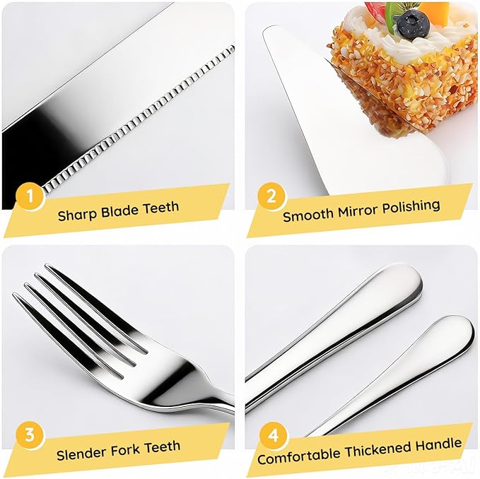 SUREAM Cake Cutting Set 13 Inch, 4 Packs Silver Stainless Steel Pie Knife, Cake Serving Set for Wedding, Birthday, Parties, Anniversary, Cake, Pie, Pizza