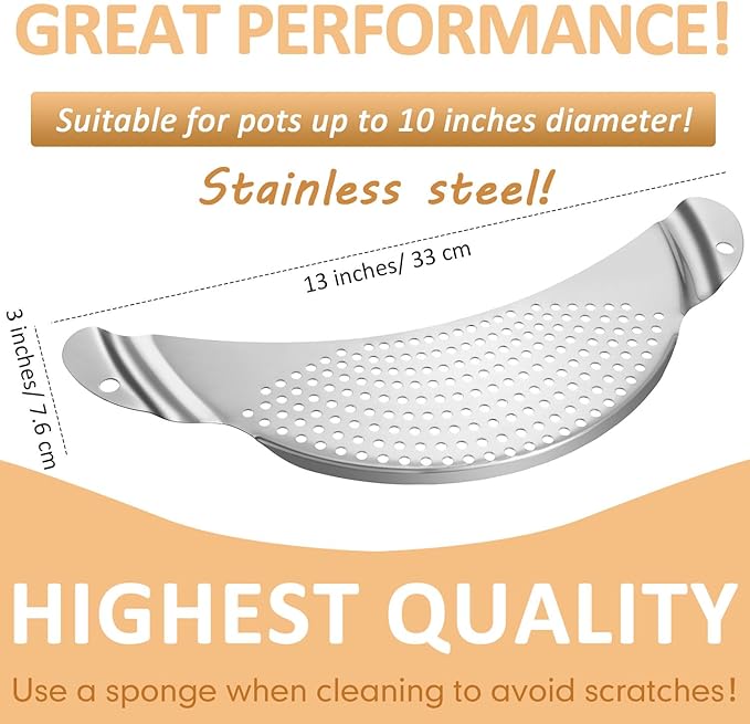 Boao 2 Pieces Pot Strainer with Handle Stainless Steel Colander Pasta Drainer Pan Pot Strainer with Recessed Hand Grips Suitable for Kitchen Different Sizes up to 10 Inches