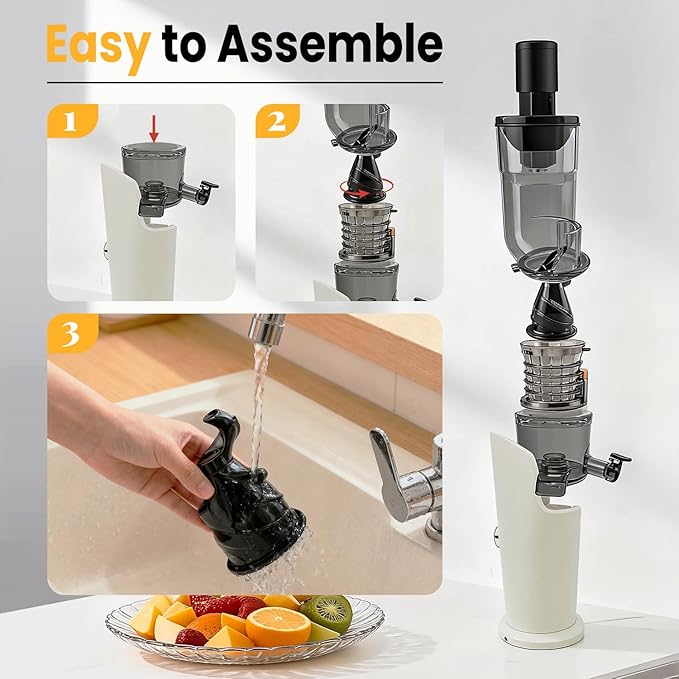 Nefaracy Cold Press Juicer, 3.1 Inch Juicer Machines, 150W Masticating Slow Juicer, Juice Machine for Vegetables and Fruits, Easy to Clean Juicers, High Juice Yield, Offwhite