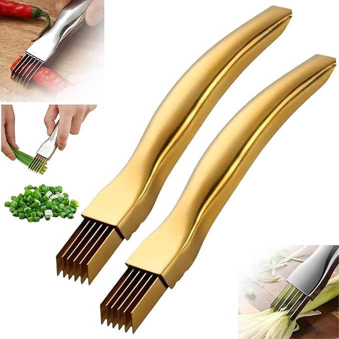 Shred Silk The Knife, 2024 Stainless Steel Finger Guard Green Onion Cutter Shred Silk Knife Set, Kitchen Safe Steel Slicing Tool for Hands Kitchen Vegetable Cutter for Chopping, Cutting