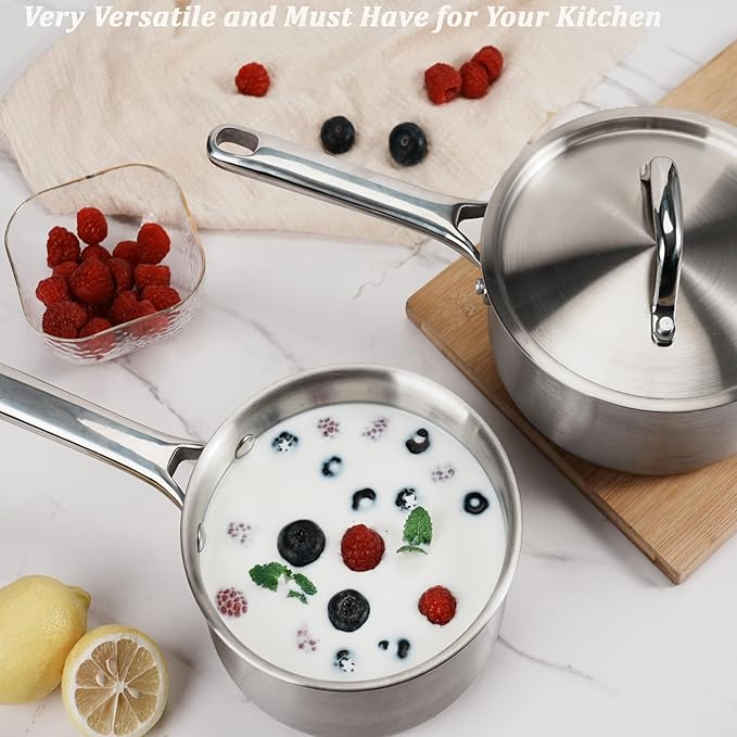 Rokasala Saucepan Set with Lids,3-Ply Stainless Steel 2QT and 3QT Cooking Pot,Professional Grade Cookware,Induction Compatible