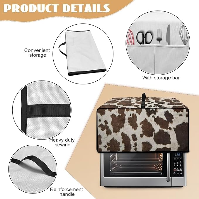 Doojoayie Brown Cow Print Toaster Oven Cover 6 Slice Bread Machine Cover Universal Fit Small Appliance Dust Protector Simple Style Kitchen Decoration