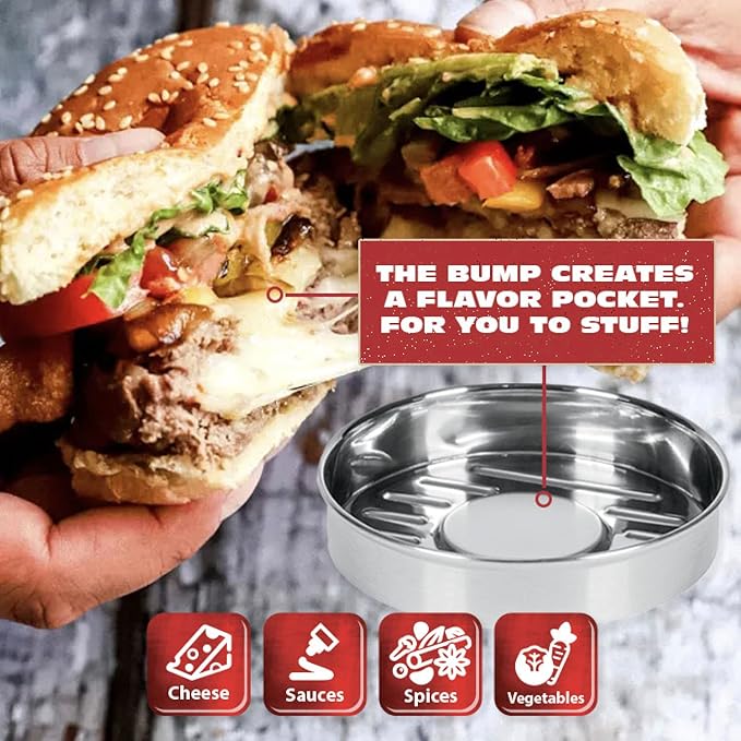 BBQ-Aid Porcelain Burger Press 5"- Round Burger Smasher for Grilling Evenly, Stuffed Burgers- Hamburger Press Patty Maker Perfect for Flat Top Griddle Grill Cooking, Stainless Steel Burger Press