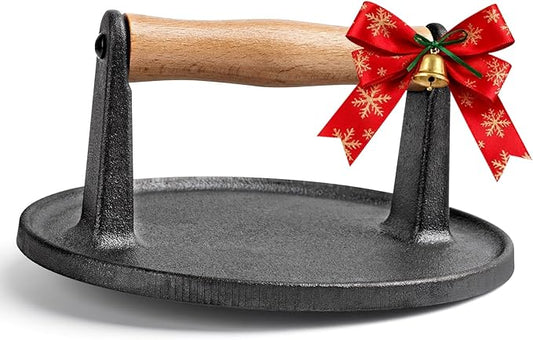 SHINESTAR Burger Press, 7" Cast Iron Smash Burger Press for Blackstone Griddle, Ideal for Patty, Burger, Bacon, Pre-Seasoned, Indoor and Outdoor Cooking, Round