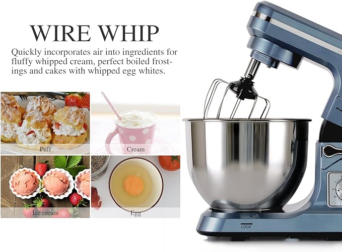 MURENKING Stand Mixer,5.3-Qt & 500W & 6+P Speed MK36 Tilt-Head Kitchen Electric Food Mixers Home Baking Dough Machine with Accessories (Gray Blue)