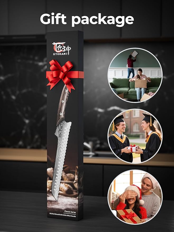 2026 New Upgraded Offset Bread Knife for Homemade Bread, 10.5 Inch Resharpenable Serrated Knife, Ultra-Sharp Sourdough Slicing, Perfect Kitchen Gift, Designed for Cutting Cakes, Fruits & Meat