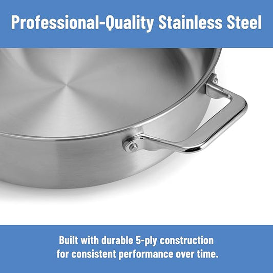 Misen 5-Ply Stainless Steel Sauté Pan with Lid - Versatile, Durable, Dishwasher and Oven Safe - Even Heating, Ergonoic Stay-Cool Handle - For Searing, Braising, and More - 3 QT