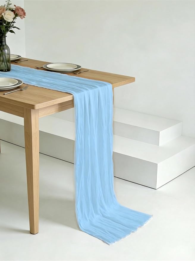 3 Pack Baby Blue Cheesecloth Table Runner -17×120 Inch Gauze 10 FT Long Cheese Cloth Table Runners for Bridal Wedding Party Baby Shower Holiday Birthday Home Easter Decor (Baby Blue, 3PC)