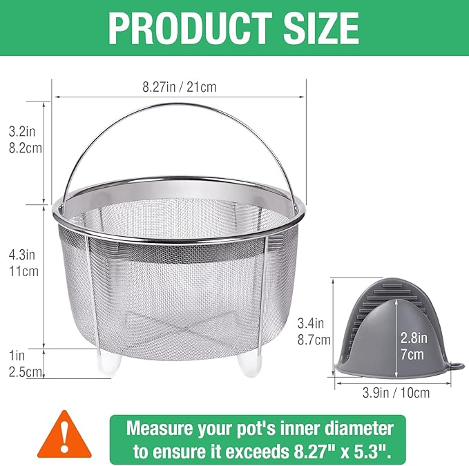 Steamer Basket for Instant Pot, Stainless Steel Vegetable Steamer Basket insert for 6 qt or 8 quart, Instant Pot Accessories, Stainless Steel Strainer Insert with Silicone Glove, Metal Egg Basket