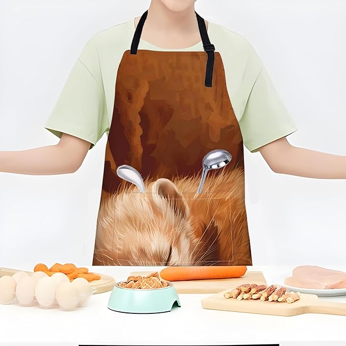 Ferret Apron,Adjustable Waterproof Oxford Fabric Kitchen Apron with 2 Pockets for Men and Women, Cooking, Baking, BBQ, Coffee Shop, Housewarming Gifts, 28x33 Inches