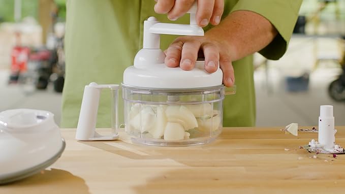 Foodini Manual Vegetable Cutter & Food Processor - Veggie Chopper, Mincer for Garlic, Onion, Herbs & Nuts - Includes Slicer, Julienne Blade, Juicer, Egg Separator - Easy Spin Handle - Easy to Clean