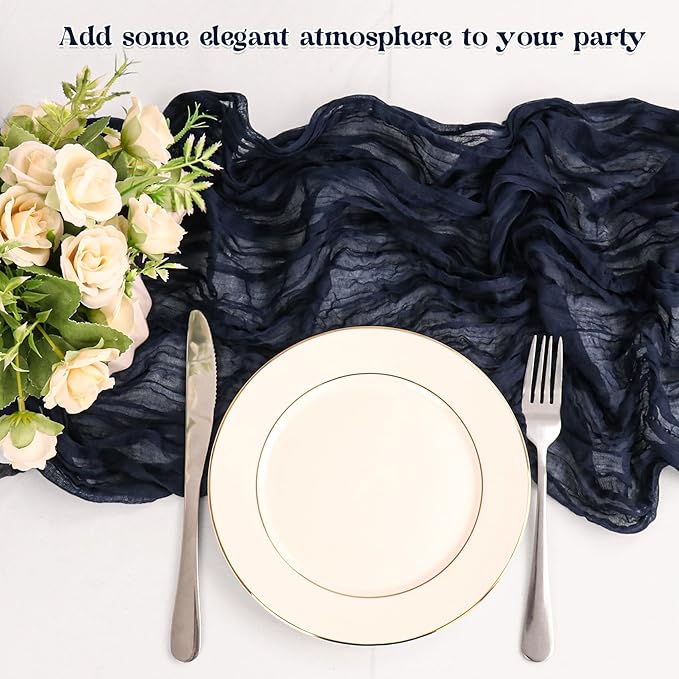 10 Pack Navy Blue Cheesecloth Table Runner 6FT Boho Gauze Fabric Table Runner Vintage Rustic Sheer Runners for Wedding Party Bridal Baby Shower Long Table Decorations