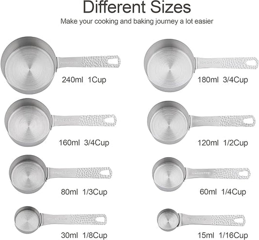 Smithcraft Measuring Cups, 8 Piece Dry Measuring Cup Set, 18/8 Stainless Steel Measuring Cups for Baking, Metal Kitchen Measure Cups with 1/16, 1/8, 1/4, 2/3 and 3/4 Cup Measuring Cup, Cooking Gadgets
