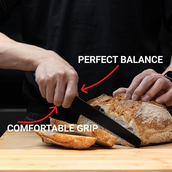 HAST Edition 8-Inch Serrated Bread Knife, Ultra-Sharp Professional Bread Slicing Knife, Advanced Powder Steel, Lightweight, Comfortable Ergonomic & Award-Winning Design (Matte Silver)