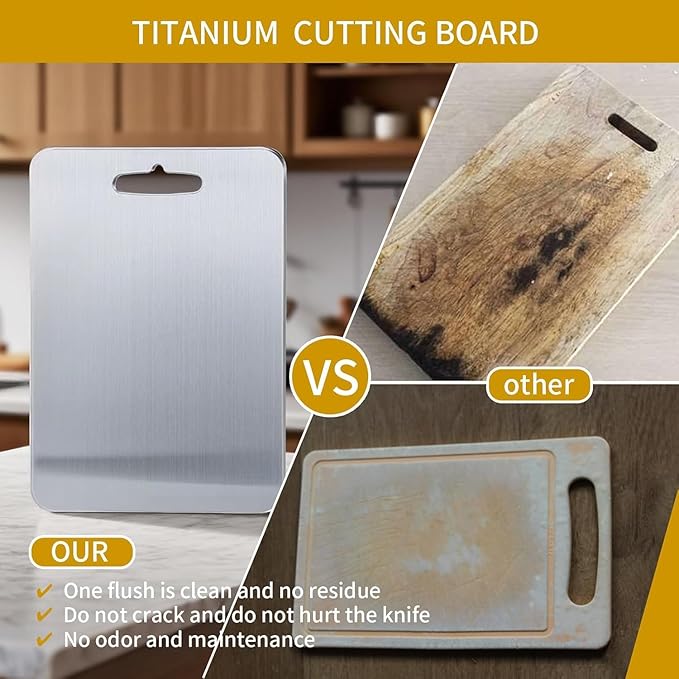 Titanium Cutting Board, 100% Pure Titanium Cutting Boards for Kitchen, Upgrade Hygiene & Durability Food-Grade Cutting Boards for Meat Fruit & Vegetable (12"L x 9"W)