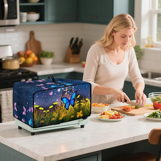 Doojoayie Butterfly Toaster Cover Dust-Proof Small Appliance Covers 8 Slice Stain Resistant Bread Machine Cover Polyester Fabric Kitchen Appliance Dustproof Protector