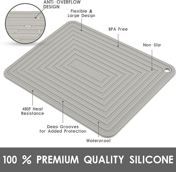 Trivets for Hot Pots and Pans-Trivets for Hot Dishes-Silicone Heat Resistant Mat for Countertops, Kitchen Small Dish Drying Mat, Silicone Pot Holders-Hot Pads for Kitchen Set 2 Light Grey
