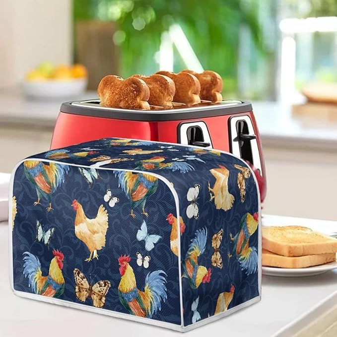 Annejudy Butterfly Rooster 4 Slice Toaster Cover Chicken Print Bread Maker Cover, Dust and Fingerprint Protection, Machine Washable
