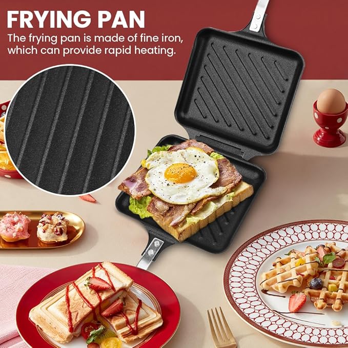 Hot Sandwich Maker, Non-Stick Double Sided Aluminum Flip Panini Maker Pan with Handle, Stovetop Toasted Sandwich Maker Press for Small Bread Pancake, for Home, Kitchen, Breakfast