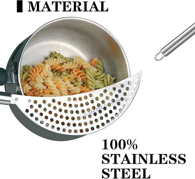 Stainless Steel Held Pot Strainer, Pasta Strainer with handle, Insert Pan Drainers for Spaghetti Fry Noodles Fruit Vegetable Kitchen Pots Pans(36×6.5cm/14.17×2.55inch)