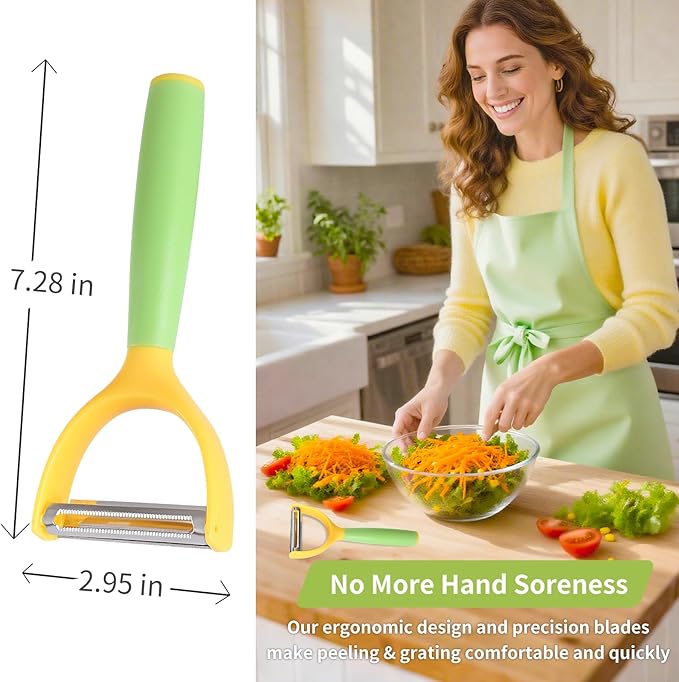 2-in-1 Vegetable Peeler & Julienne Slicer - Stainless Steel Potato Peelers & Fruit Peeler with Comfortable Grip Handle, Quick & Easy Kitchen Shredder Tool for Apple, Cucumber, Carrot & Veggies