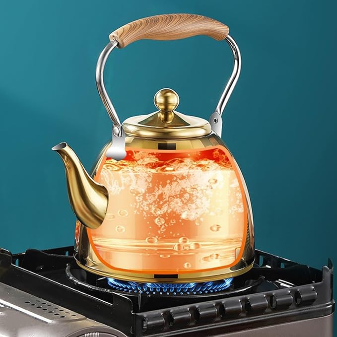 Gold Tea Kettle Stovetop with Infuser, 304 Stainless Steel Teapot for All Stovetops(3L)