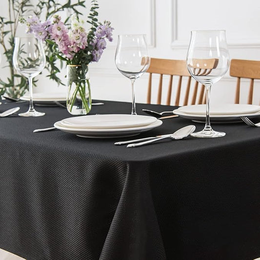 maxmill Textured Rectangle Tablecloth Water Resistant Wrinkle Free Spill-Proof, Soft Jacquard Table Cloth for Buffet Banquet Parties Event Holiday Dinner, Indoor and Outdoor Use, 60 x 84 Inch Black