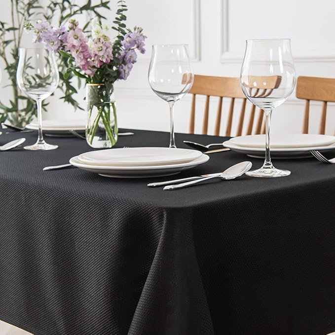maxmill Jacquard Square Tablecloth Waterproof Spillproof Wrinkle Resistant Soft Textured Table Cloth for Dinner and Party Washable Polyester Fabric, Indoor and Outdoor Use, 60 x 60 Inch, Black