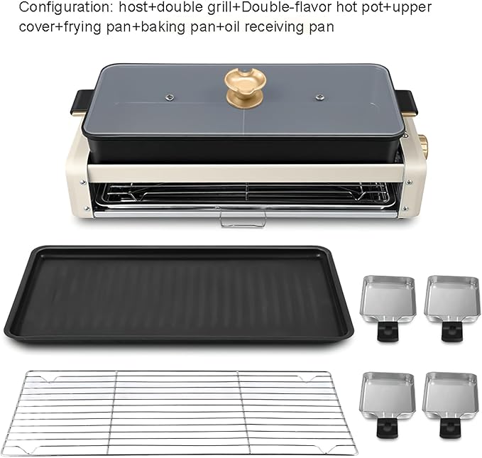 5L Electric Hot Pot Grill, Indoor Smokeless Multi-Layer BBQ and Boiling Cooker with Baking Tray, Large Capacity for 1-8 People, Mandarin Duck Double Flavor Design