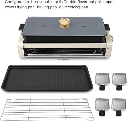 5L Electric Hot Pot Grill, Indoor Smokeless Multi-Layer BBQ and Boiling Cooker with Baking Tray, Large Capacity for 1-8 People, Mandarin Duck Double Flavor Design