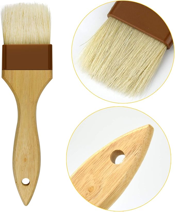 6 Pieces Pastry Brushes Basting Oil Brush for Cooking with Boar Bristles and Beech Hardwood Handles for Spreading Butter Cooking Baking BBQ Oil Brush(1 inch, 1.6 inch, 3 inch)