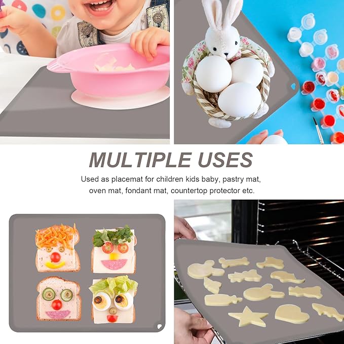 KVK Silicone Placemats for Toddlers Thicker Version, Non-Slip Reusable Kids Placemats for Dining Table, Stain-Proof Baby Table Mat for Restaurants 6 Packs (Light Gray&Dark Gray)
