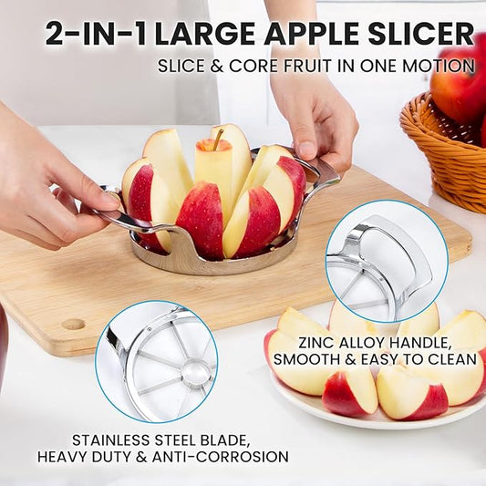 4.72 Inch Extra Large Apple Slicer with 8 Blades - Professional Heavy Duty Apple Cutter -304 Stainless Steel Apple Corer Tool - Sharp Apple Slicer and Corer - Easy to Use - Dishwasher Safe