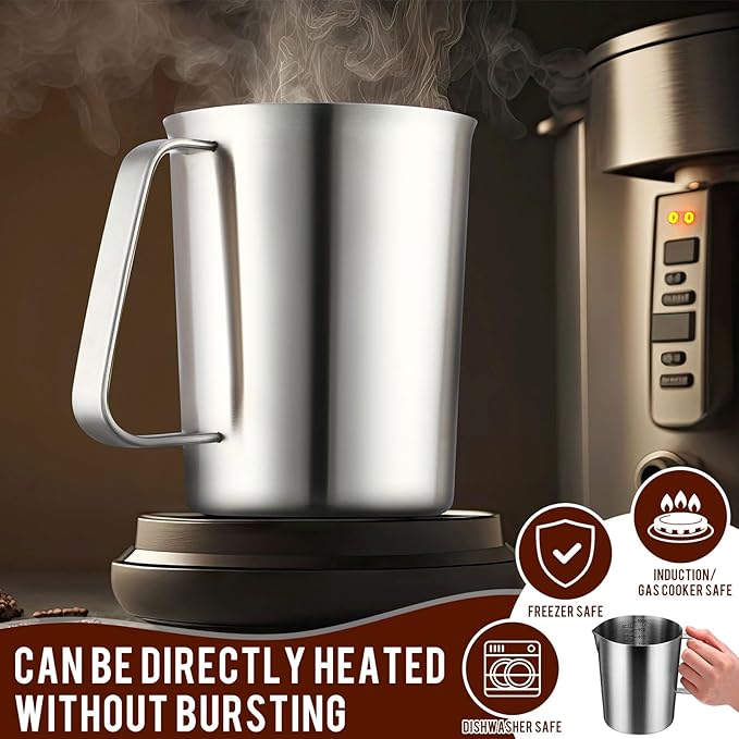 4 Pcs Stainless Steel Pitcher with Handle and Pour Lip 33.8 Oz, 1000 Ml, 4 Cup Metal Liquid Measuring Cup Measuring Jug Milk Frothing Pitcher for Milk Latte Art Water Pouring