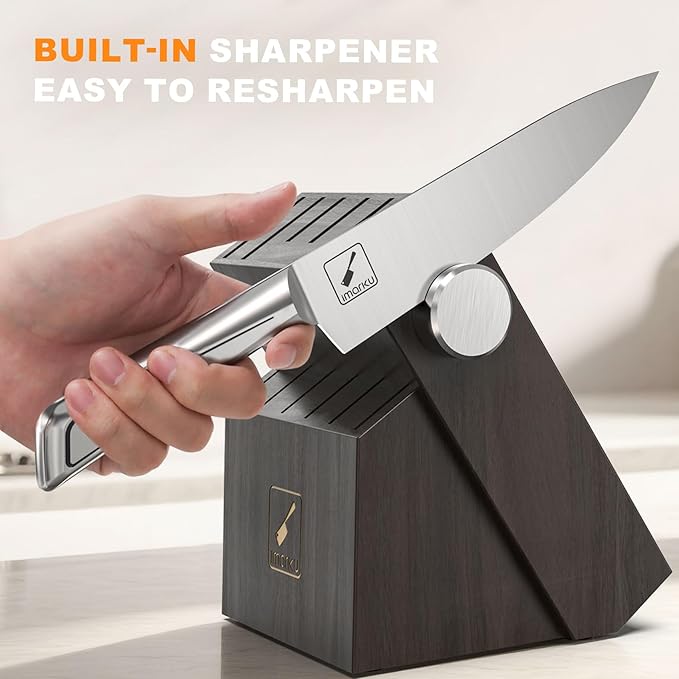 Knife Sets for Kitchen with Block imarku G14 Japanese Knife Set Stainless Steel Kitchen 14pcs, Built-in Sharpener, Sharp Knives with Non-slip Ergonomic Handle - Dishwasher Safe, Home Essential Gifts