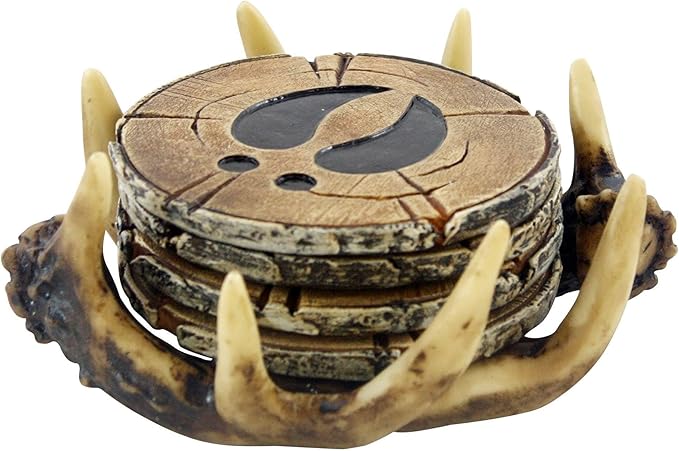 Pine Ridge Deer Antler Drink Coaster Set of 4 Old West Decor - Home Table Beverage Coaster with Holder - Drink Glass Holder with Outdoors Rustic Cabin Theme