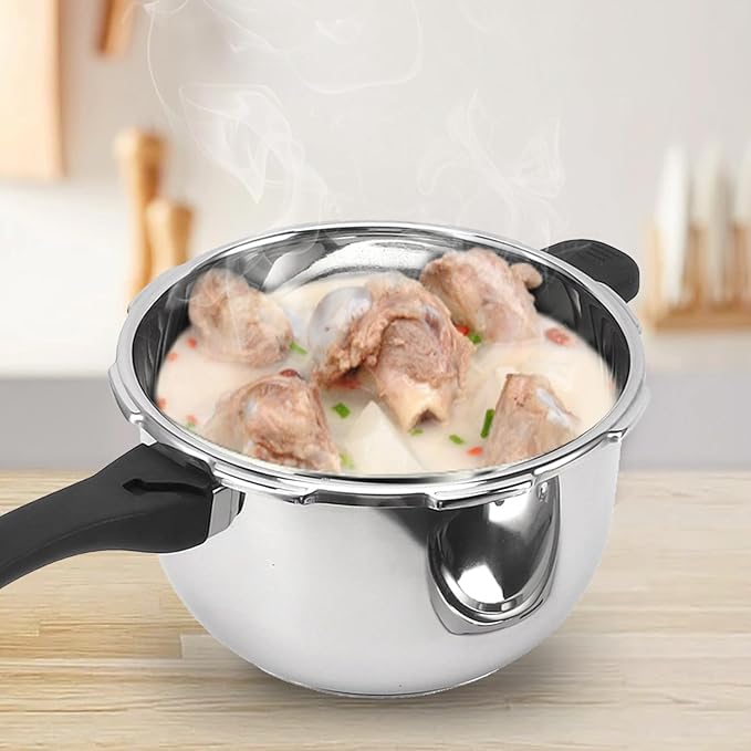 Stainless Steel Pressure Cooker, Fast Cooking Pot with Safety Valve, Multifunctional Design, Intelligent, Universal for Induction Cooktops and Stoves, Comfortable (5L)