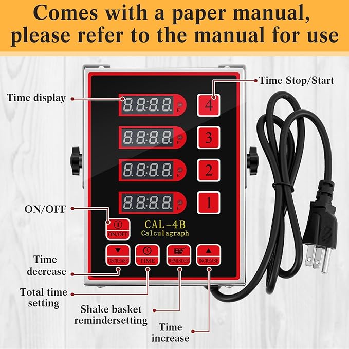 1 Pack Commercial 4 Channel Digital Kitchen Timer, Multi-Countdown Timer with Loud Alarm & Large LCD Display, Wall Mount or Countertop for Restaurant, Fry Station, Baking & Lab Use