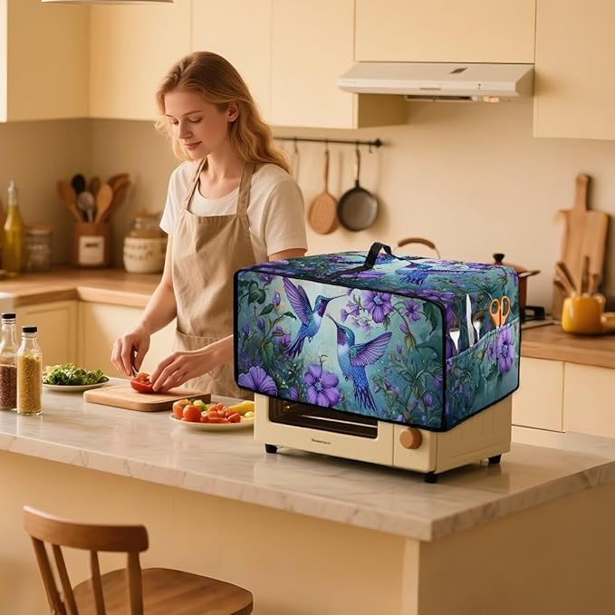 Doojoayie Hummingbird Toaster Cover 6 Slice Appliance Covers for Kitchen Counter 19.7"x16"x 10" Universal Fit Dustproof Protector as Kitchen Decoration