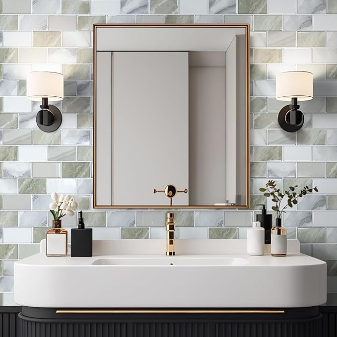 Art3d Peel and Stick Beige & White Wall Tiles – 12"x12" Thickened Design Backsplash, Self-Adhesive Tile for Kitchen & Bathroom Decor