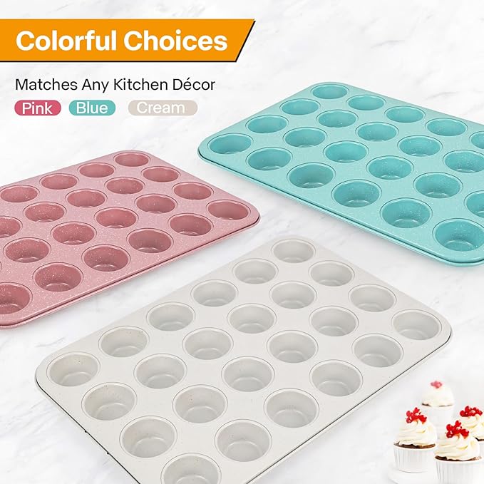 Spmarkt 2-Pack 24-cup Beige Miffin Pan, Non-Stick Cupcake Muffin Tin, Ceramic Coating Safe Baking Cupcake Pan
